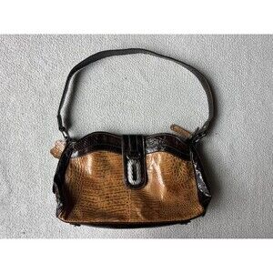 MC Brown & Tan Croc Embossed Leather Shoulder Bag Purse & Wallet